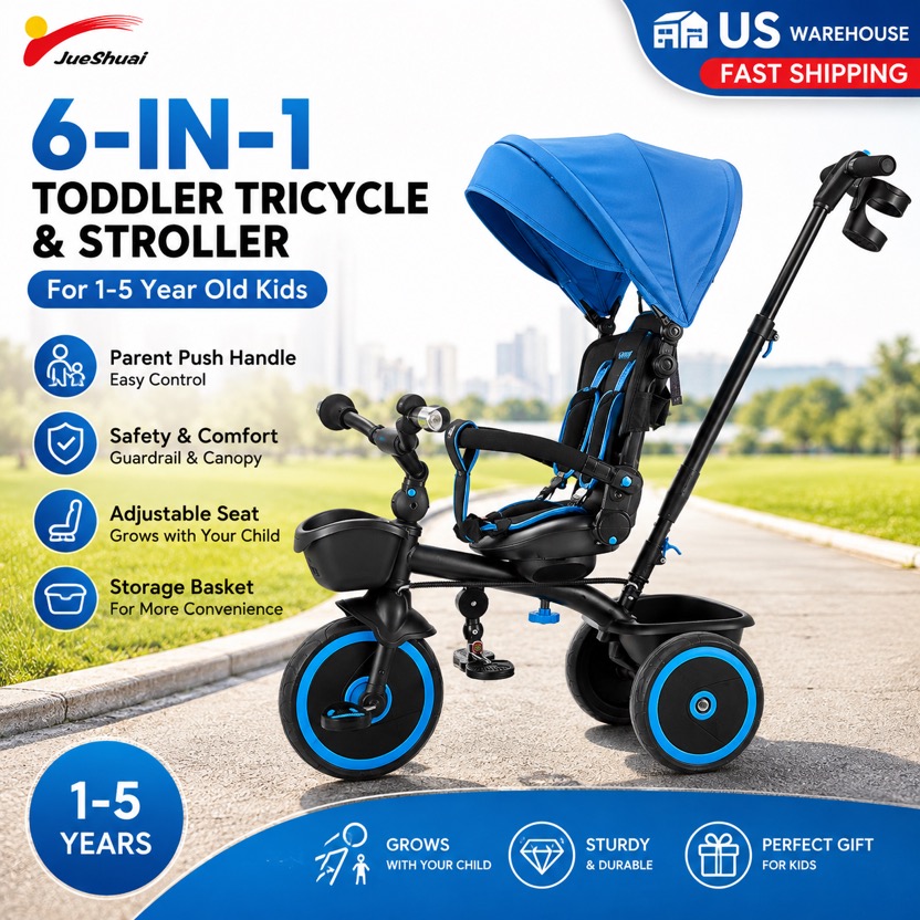 Kids Toys 3 Year Old - รถสามล้อเด็กเล็กและรถเข็นเด็กสำหรับเด็กอายุ 1-5 ปี, รถสามล้อเด็ก 6-in-1 พร้อมที่จับสำหรับผู้ปกครอง,