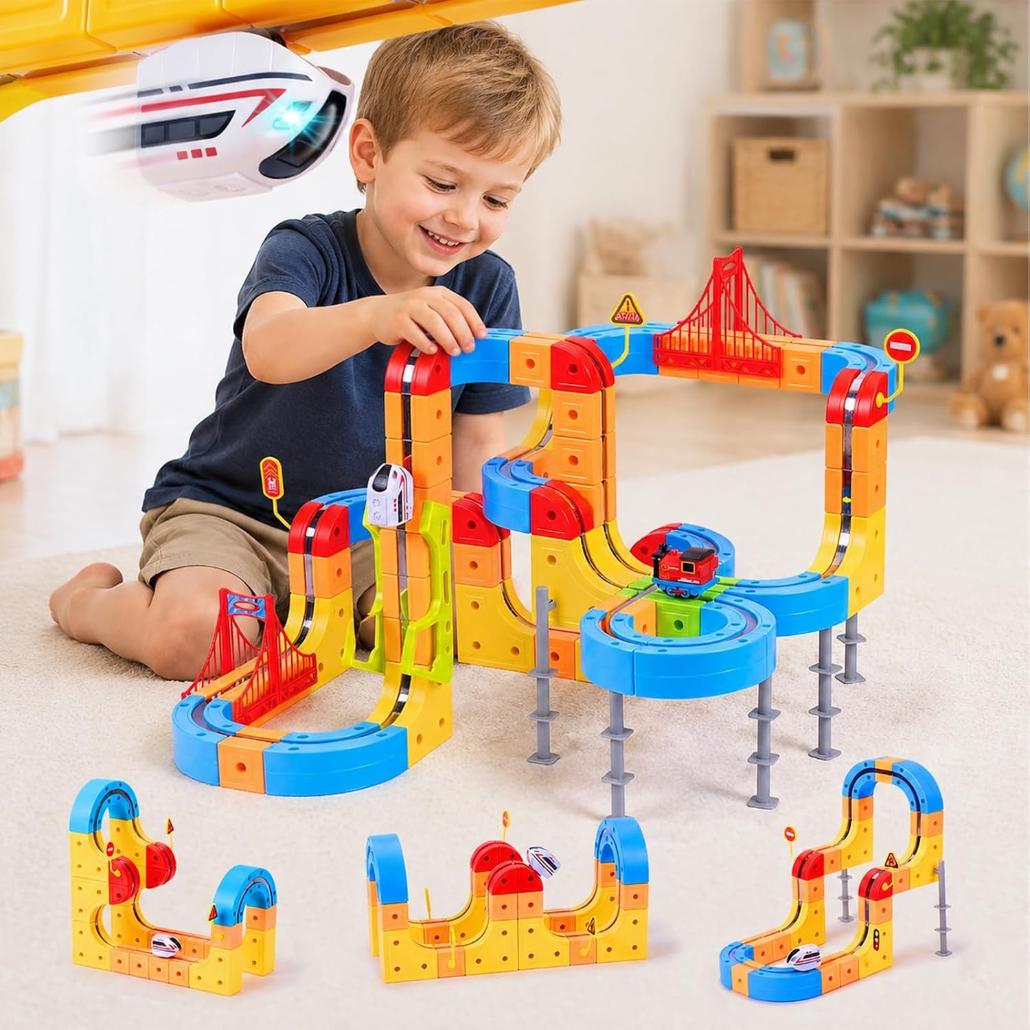 Kids Toys 3 Year Old - ชุดรถไฟลอยตัวด้วยแม่เหล็กไฟฟ้าสำหรับเด็ก - ของเล่นเสริมพัฒนาการแบบประกอบเอง ต้านแรงโน้มถ่วง พร้อมรางแม่เหล็กสำหรับเด็กผู้ชาย