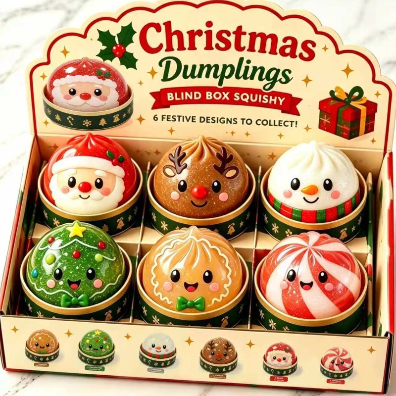 Kids Toys Xmas - ของเล่นบีบสควิชชี่รูปขนมปังคริสต์มาส บรรจุในกล่อง รูปสโนว์แมน กวางเอลค์ ซานตาคลอส ของเล่นฟิดเจ็ตสำหรับเด็ก
