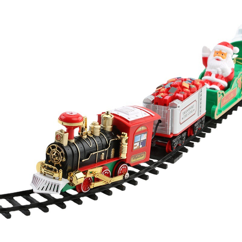 Kids Toys Xmas - ชุดรถไฟคริสต์มาสไฟฟ้า ต้นคริสต์มาสมีไฟและเสียงเพลง ของเล่นรางรถไฟประดับตกแต่ง ของขวัญวันหยุด ของตกแต่งบ้านสำหรับเด็กและงานปาร์ตี้