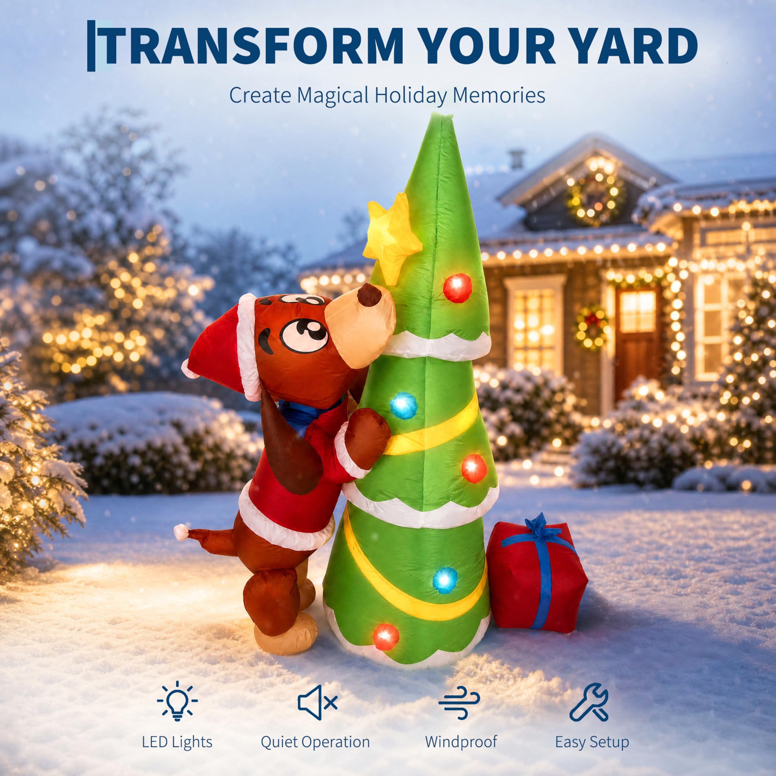 สุนัขคริสต์มาสเป่าลมยักษ์ 7 ฟุ - Kids Yard Toys บทวิจารณ์และราคา